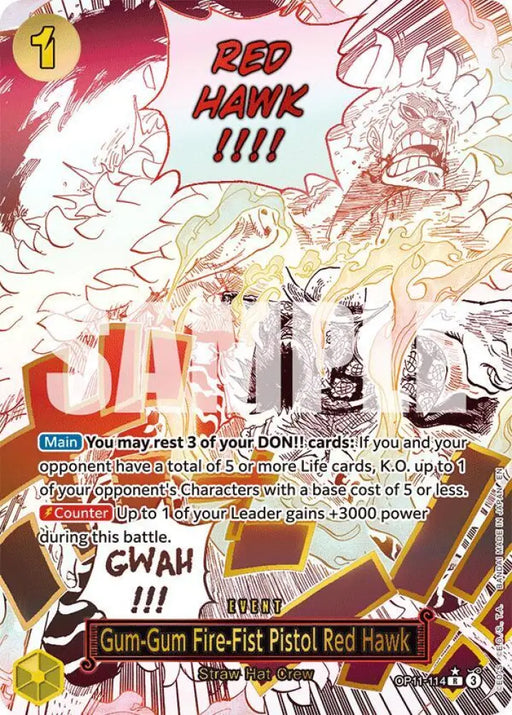 Gum-Gum Fire-Fist Pistol Red Hawk (Alternate Art) (OP11-114) [A Fist of Divine Speed]