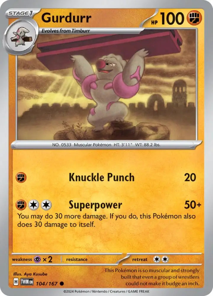 Gurdurr (104/167) [Scarlet & Violet: Twilight Masquerade] - Pokemon Single