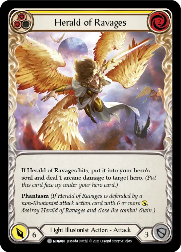 Herald of Ravages (Yellow) [Monarch 1st Edition] 1st Edition Rainbow Foil - Flesh And Blood Single