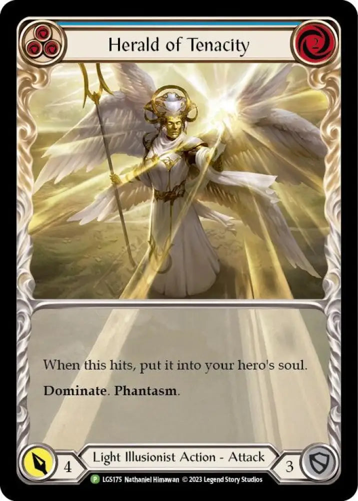 Herald of Tenacity (Blue) [LGS175] (Promo) Rainbow Foil - Flesh And Blood Single