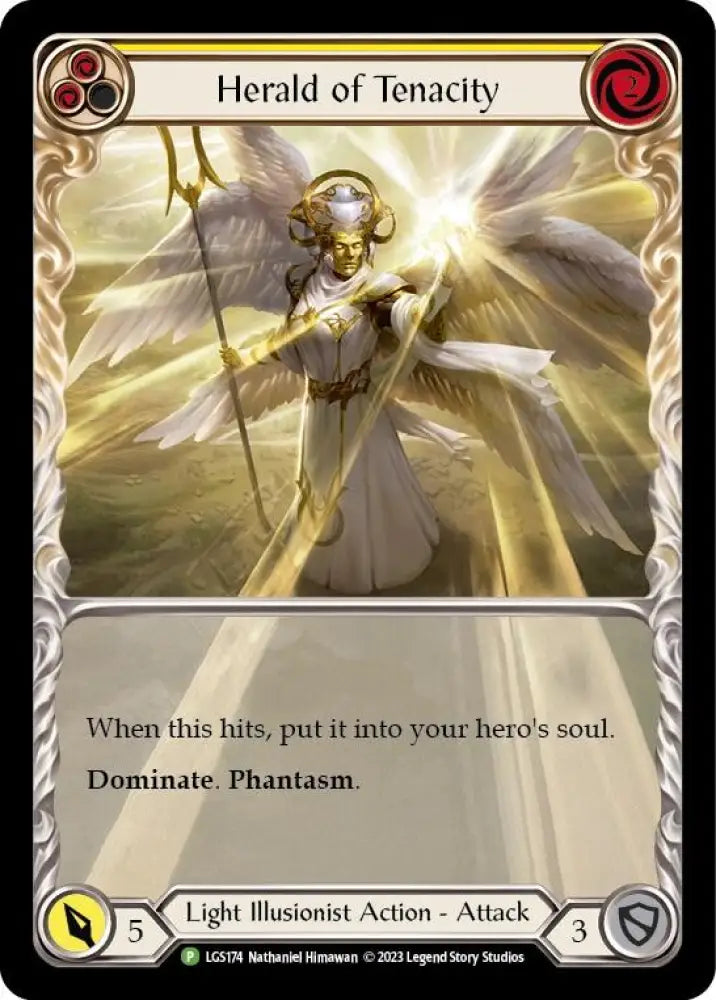 Herald of Tenacity (Yellow) [LGS174] (Promo) Rainbow Foil - Flesh And Blood Single