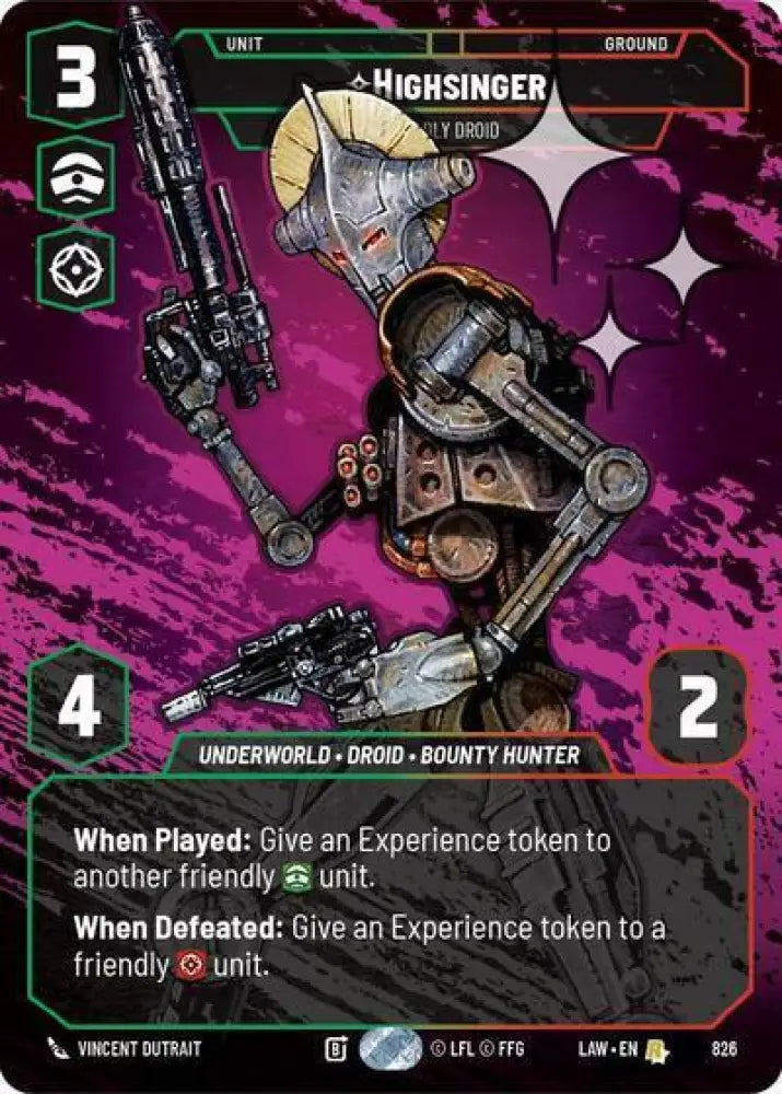 Highsinger - Deadly Droid (Prestige Foil) (826) [A Lawless Time]