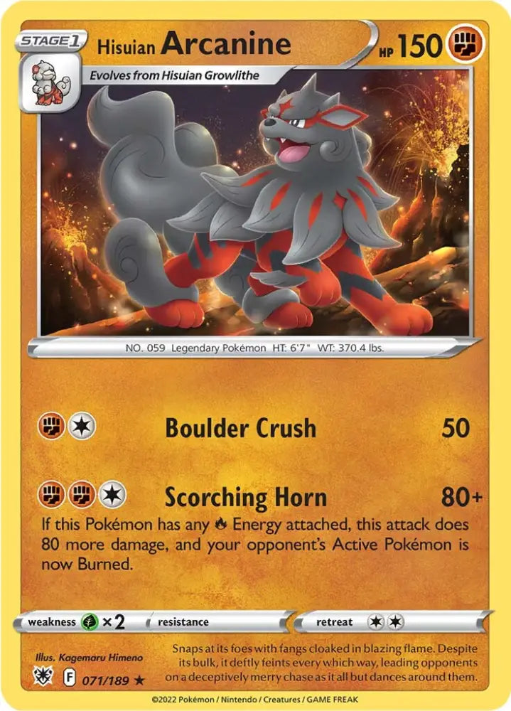 Hisuian Arcanine (071/189) [Sword & Shield: Astral Radiance] - Pokemon Single