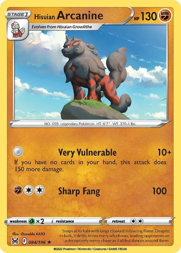 Hisuian Arcanine (084/196) (Theme Deck Exclusive) [Sword & Shield: Lost Origin] - Pokemon Single