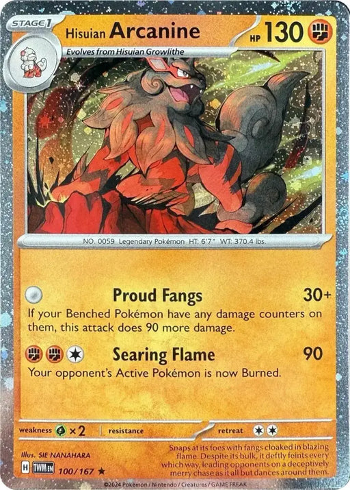 Hisuian Arcanine (100/167) (Cosmos Holo) [Scarlet & Violet: Twilight Masquerade] - Pokemon Single