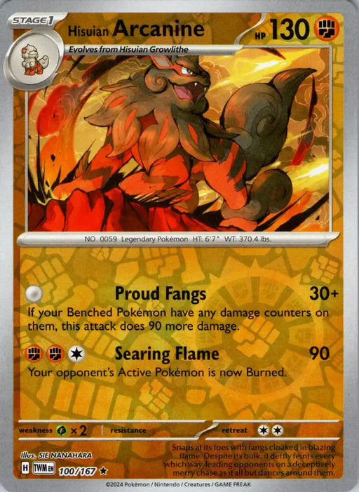 Hisuian Arcanine (100/167) [Scarlet & Violet: Twilight Masquerade] - Pokemon Single