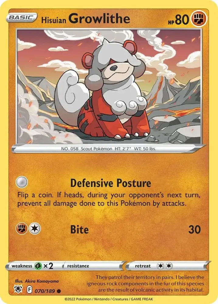 Hisuian Growlithe (070/189) (Theme Deck Exclusive) [Sword & Shield: Astral Radiance] - Pokemon Single