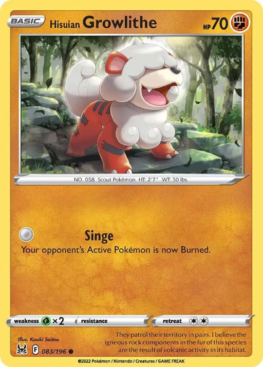 Hisuian Growlithe (083/196) [Sword & Shield: Lost Origin] - Pokemon Single