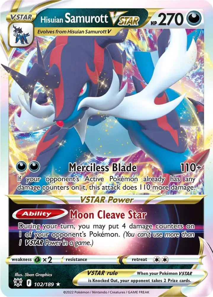 Hisuian Samurott VSTAR (102/189) [Sword & Shield: Astral Radiance] - Pokemon Single