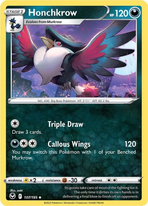 Honchkrow (107/195) [Sword & Shield: Silver Tempest] - Pokemon Single