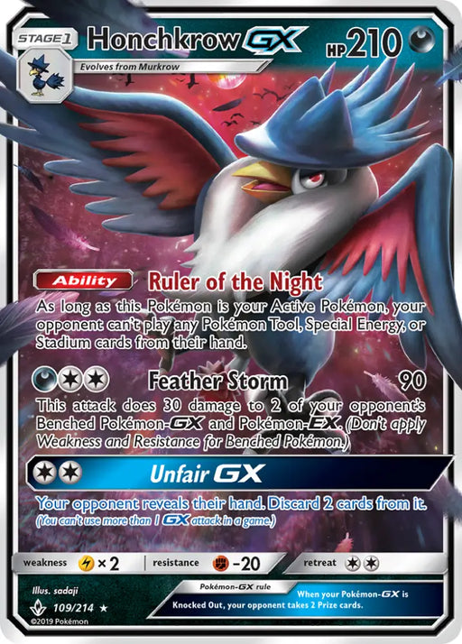 Honchkrow GX (109/214) [Sun & Moon: Unbroken Bonds] - Pokemon Single