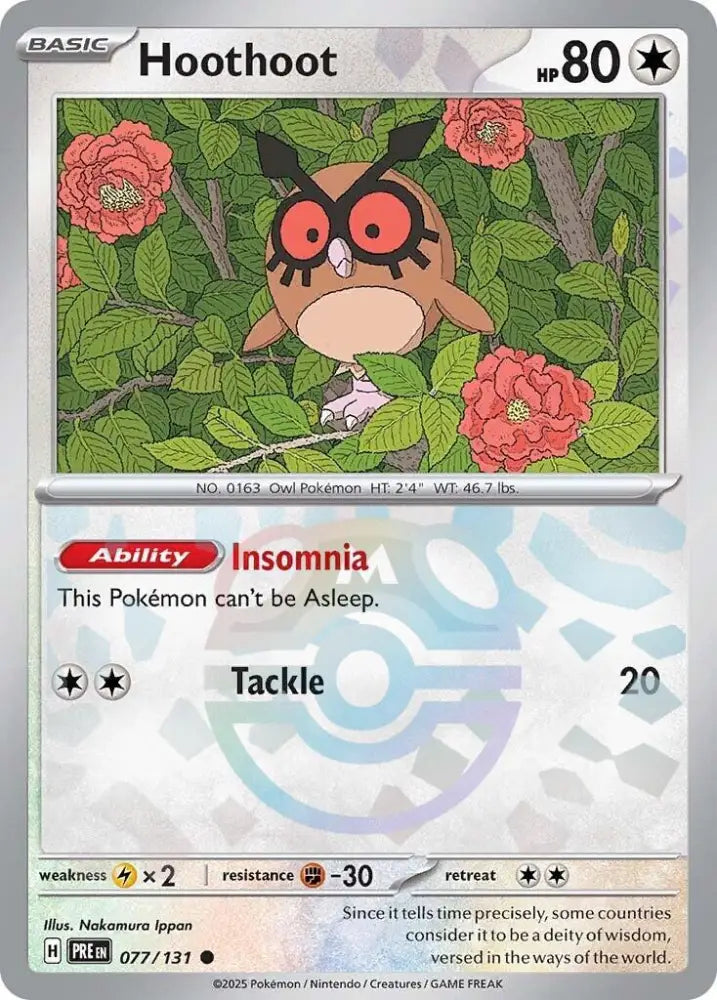 Hoothoot (077/131) (Master Ball Pattern) [Scarlet & Violet: Prismatic Evolutions] - Pokemon Single