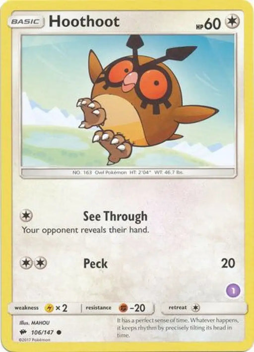 Hoothoot (106/147) (Deck Exclusive #1) [Sun & Moon: Trainer Kit - Alolan Sandslash] - Pokemon Single
