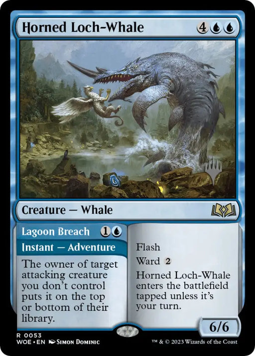 Horned Loch-Whale // Lagoon Breach (Promo Pack) [Wilds of Eldraine Promos] - MTG Single