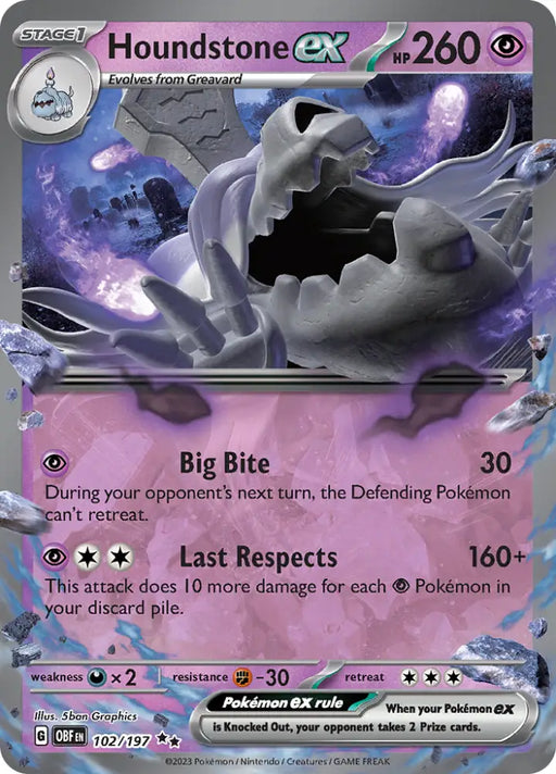 Houndstone ex (102/197) [Scarlet & Violet: Obsidian Flames] - Pokemon Single