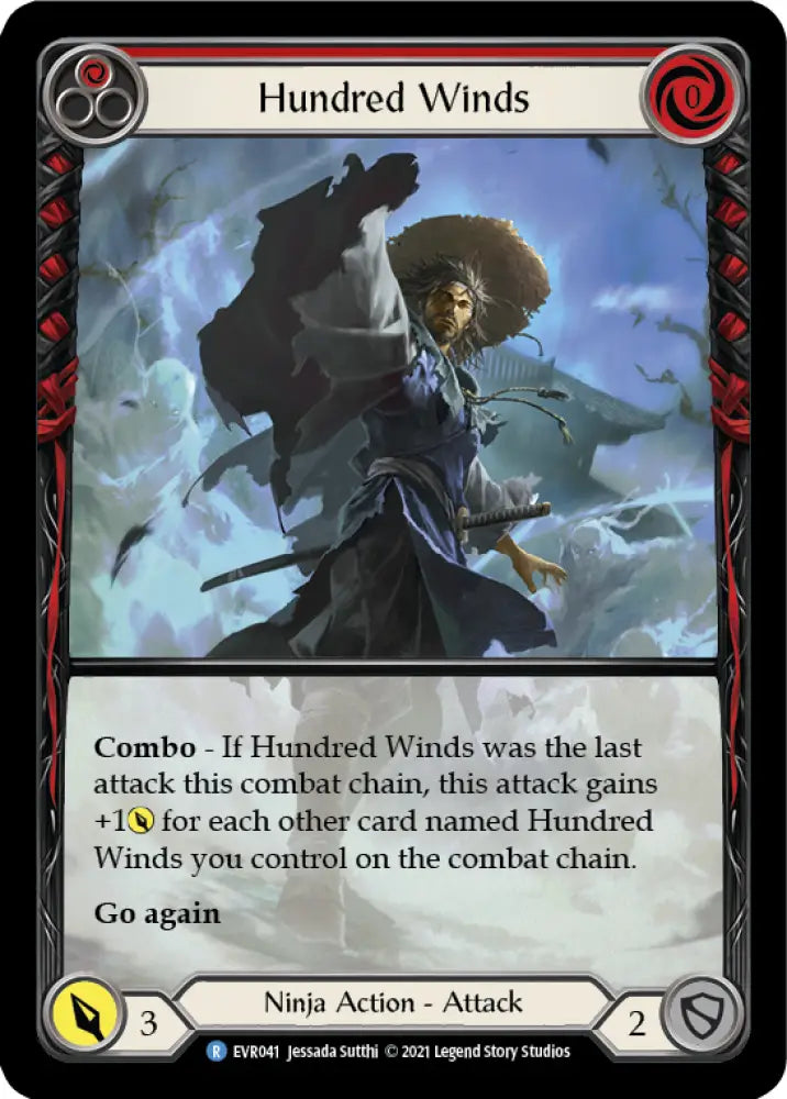 Hundred Winds (Red) [Everfest] 1st Edition Extended Art Rainbow Foil - Flesh And Blood Single