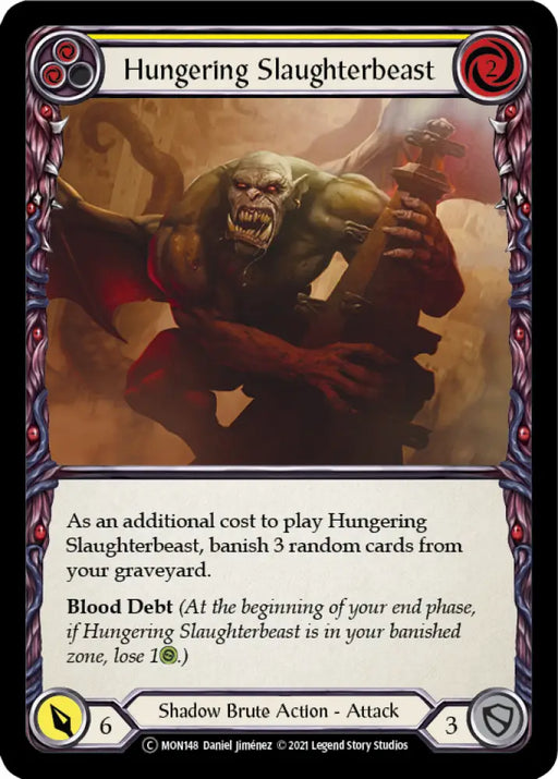 Hungering Slaughterbeast (Yellow) [Monarch Unlimited] Unlimited Rainbow Foil - Flesh And Blood Single