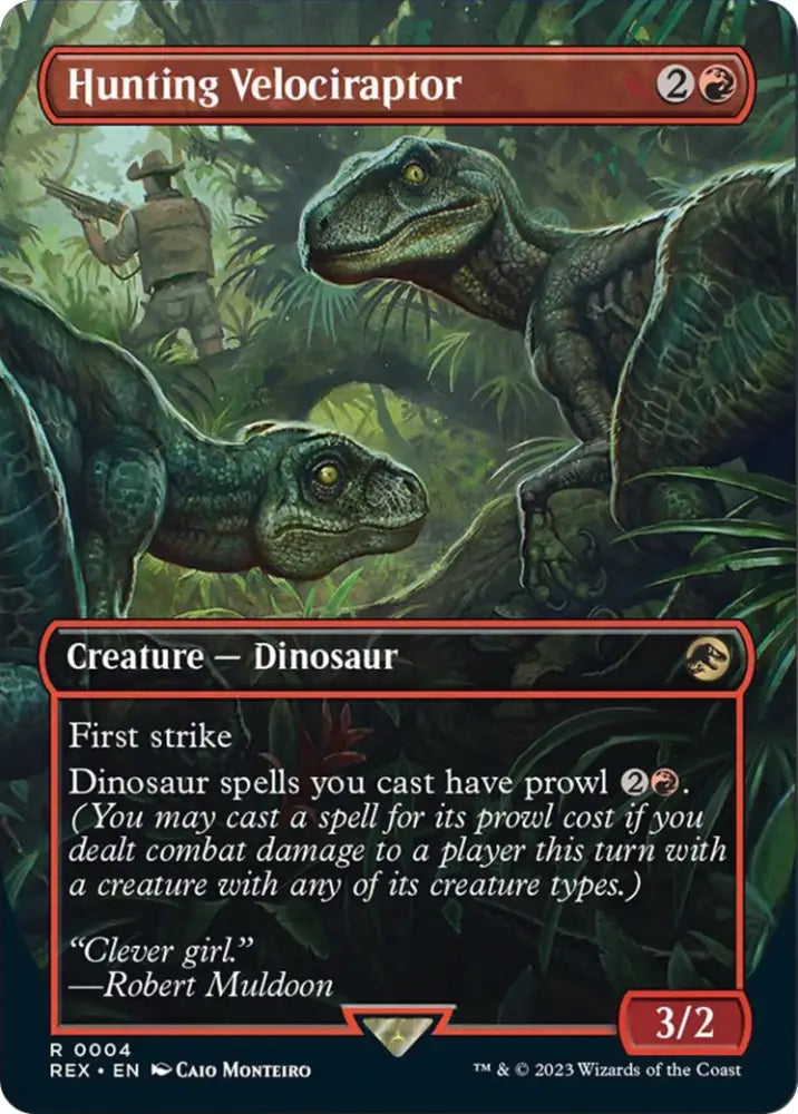 Hunting Velociraptor (Borderless) [Jurassic World Collection] - MTG Single