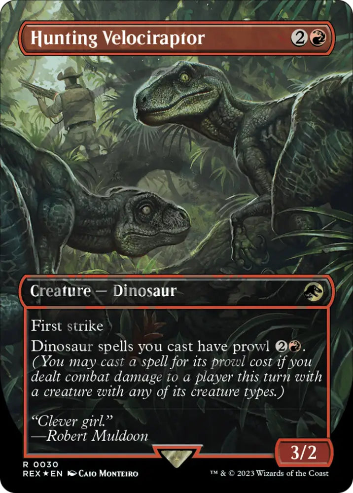 Hunting Velociraptor (Emblem) (Borderless) [Jurassic World Collection Tokens] - MTG Single