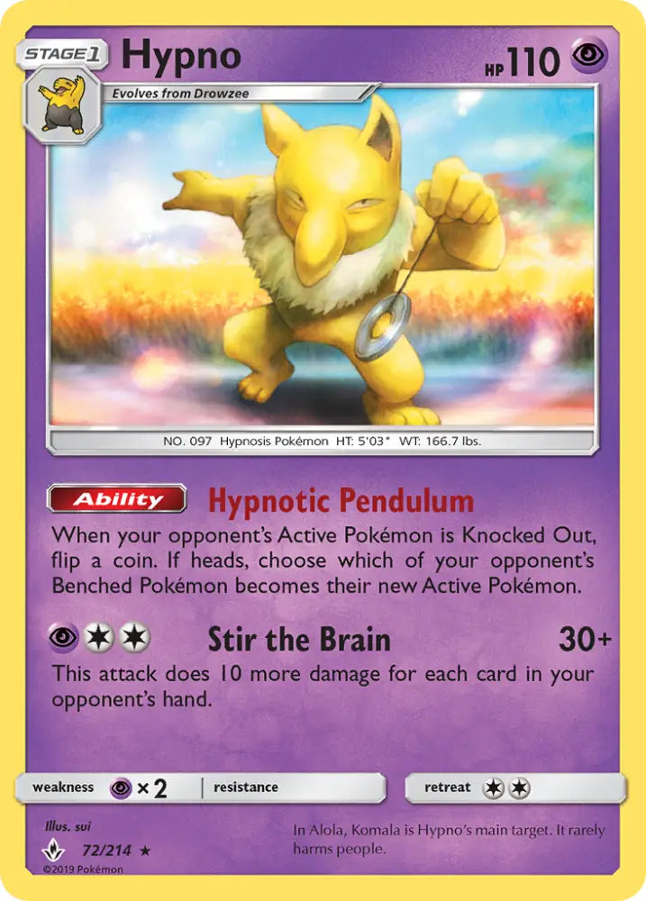Hypno (72/214) [Sun & Moon: Unbroken Bonds] - Pokemon Single