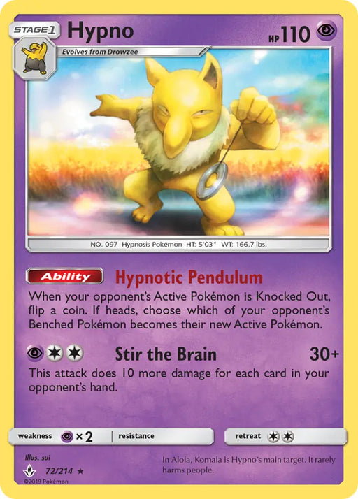 Hypno (72/214) [Sun & Moon: Unbroken Bonds] - Pokemon Single