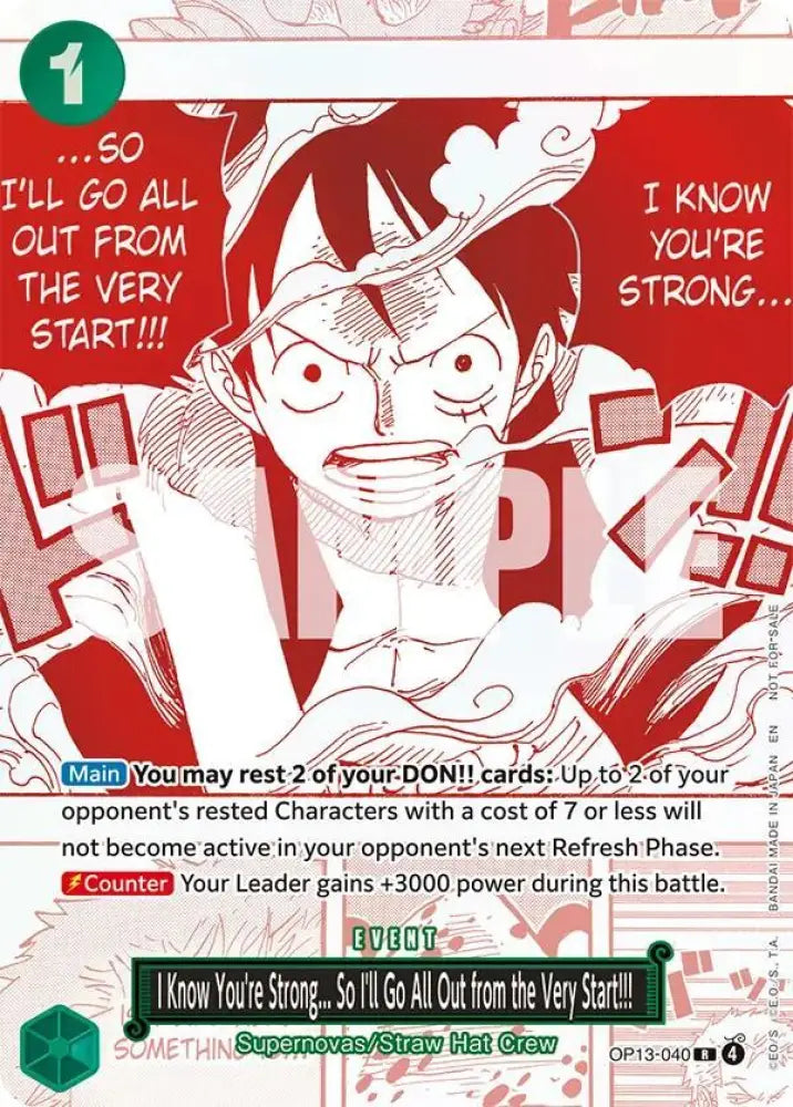 I Know You're Strong... So I'll Go All Out from the Very Start!!! (3rd Anniversary Treasure Campaign Pack) (OP13-040) [One Piece Promotion Cards]