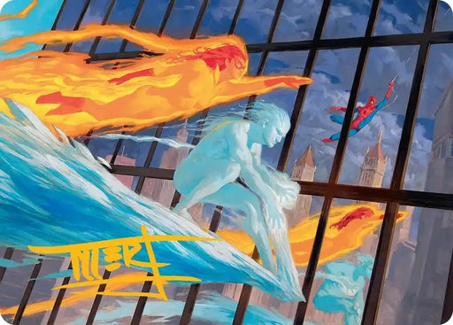 Iceman and Firestar Art Card (Gold-Stamped Signature) (45) [Marvel Super Heroes Art Series]