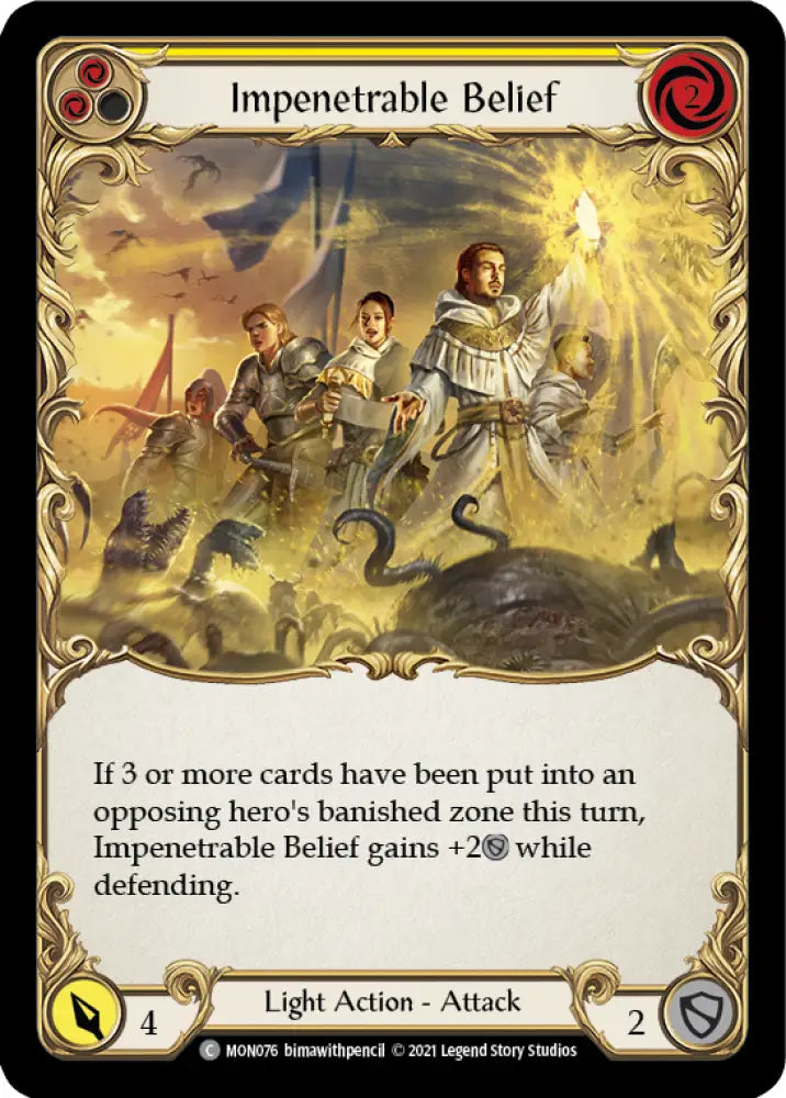 Impenetrable Belief (Yellow) [Monarch 1st Edition] 1st Edition Rainbow Foil - Flesh And Blood Single