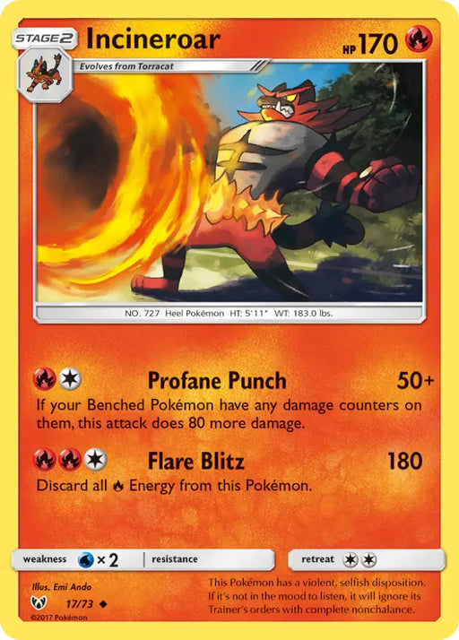 Incineroar (17/73) [Sun & Moon: Shining Legends] - Pokemon Single