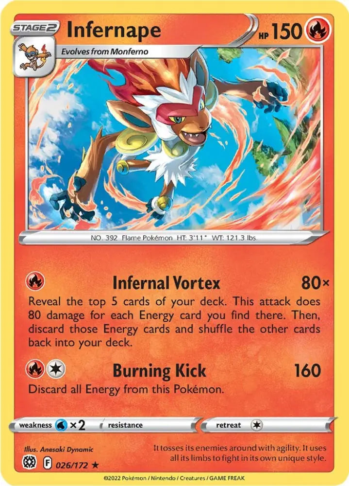 Infernape (026/172) (Theme Deck Exclusive) [Sword & Shield: Brilliant Stars] - Pokemon Single