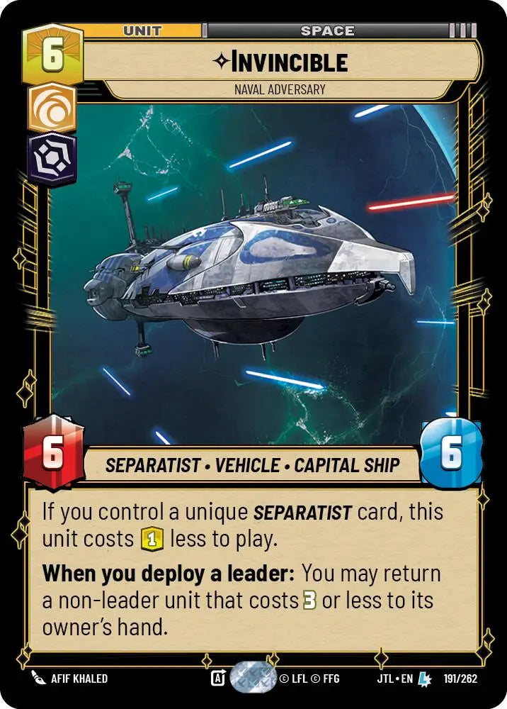 Invincibile - Naval Adversary (191/262) [Jump to Lightspeed] - Star Wars: Unlimited Single