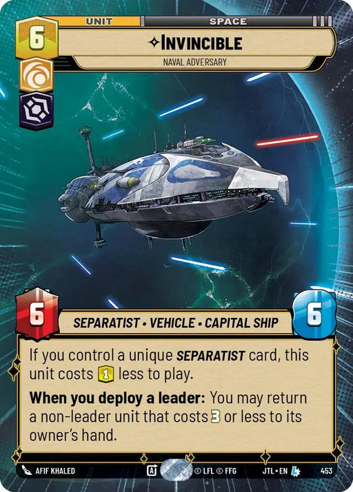 Invincible - Naval Adversary (Hyperspace) (453) [Jump to Lightspeed] - Star Wars: Unlimited Single