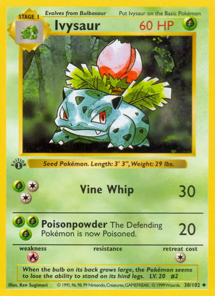 Ivysaur (30/102) (Shadowless) [Base Set 1st Edition] - Pokemon Single