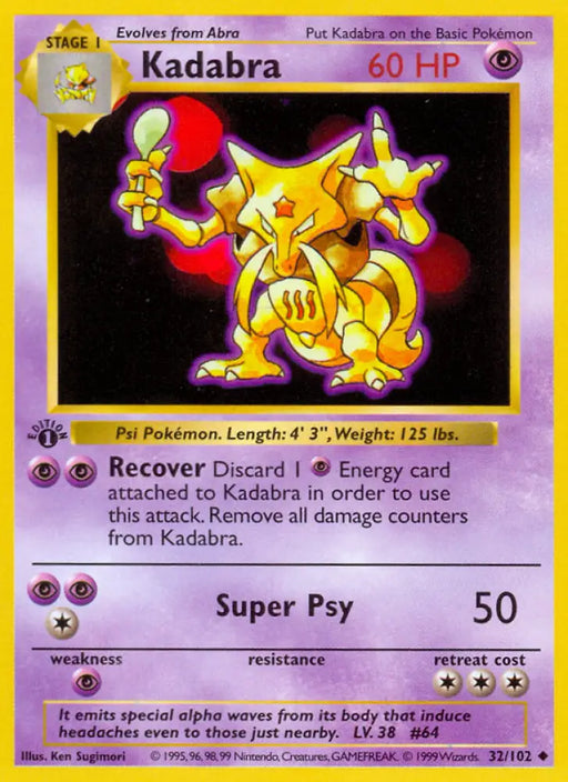 Kadabra (32/102) (Shadowless) [Base Set 1st Edition] - Pokemon Single