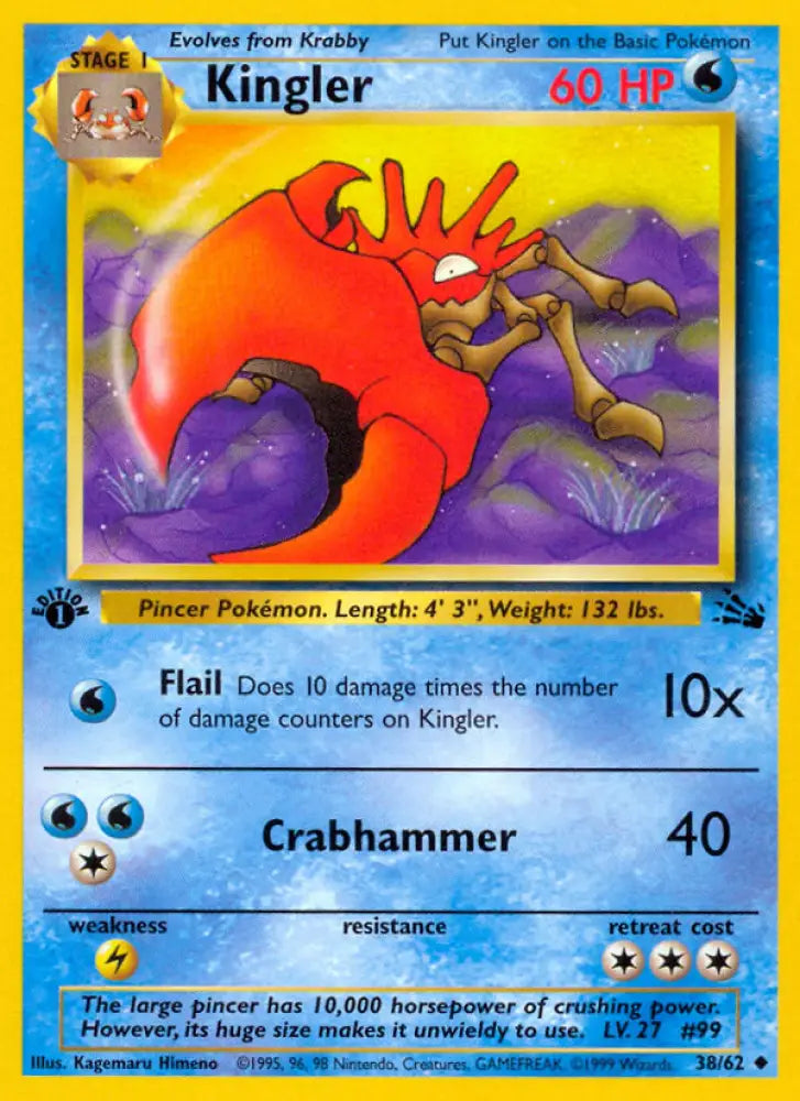 Kingler (38/62) [Fossil 1st Edition] - Pokemon Single
