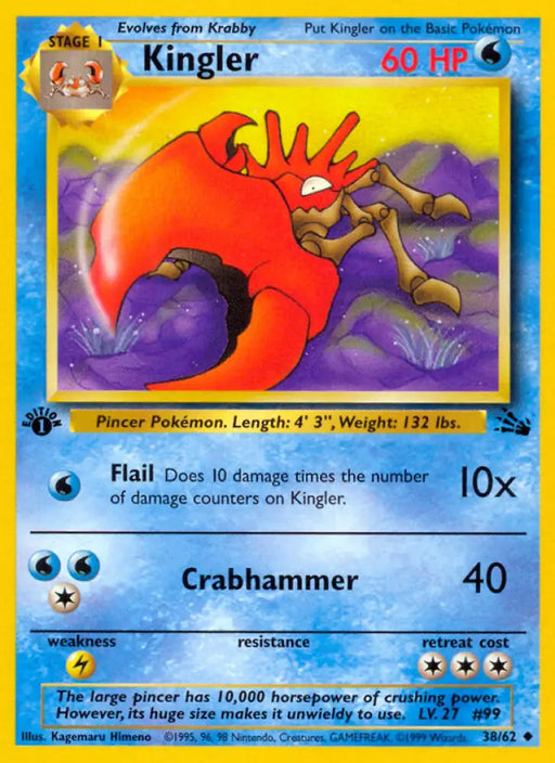 Kingler (38/62) [Fossil 1st Edition] - Pokemon Single