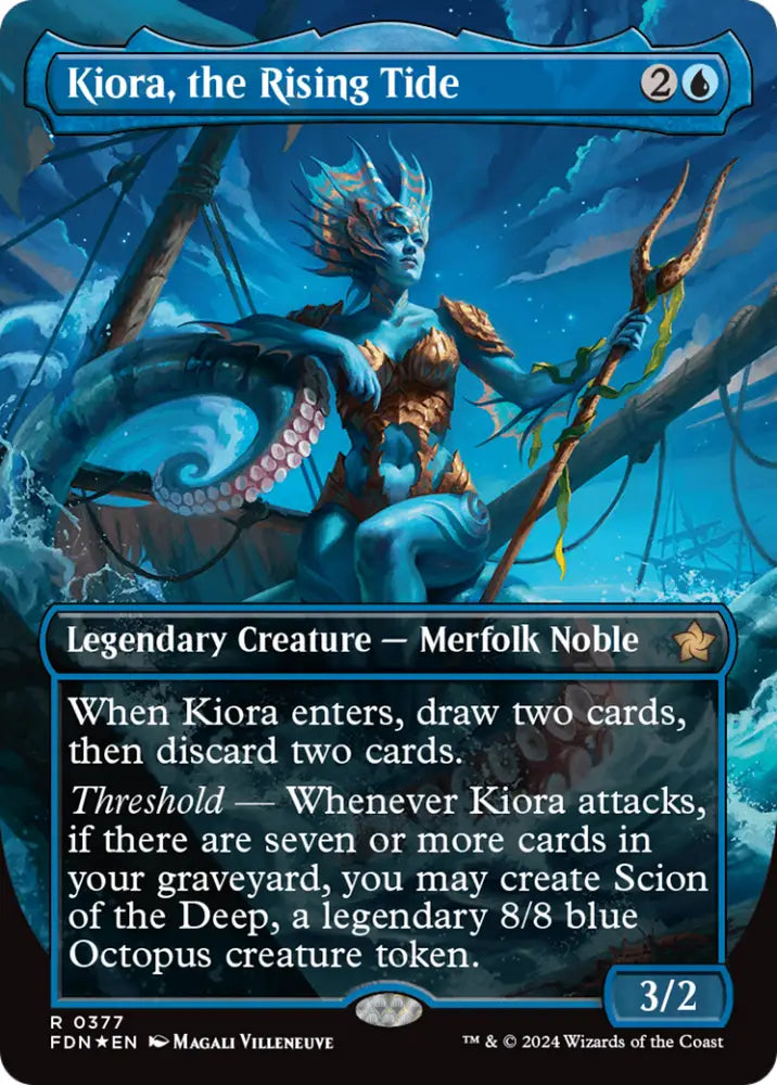 Kiora the Rising Tide (Borderless) (Mana Foil) [Foundations] - MTG Single