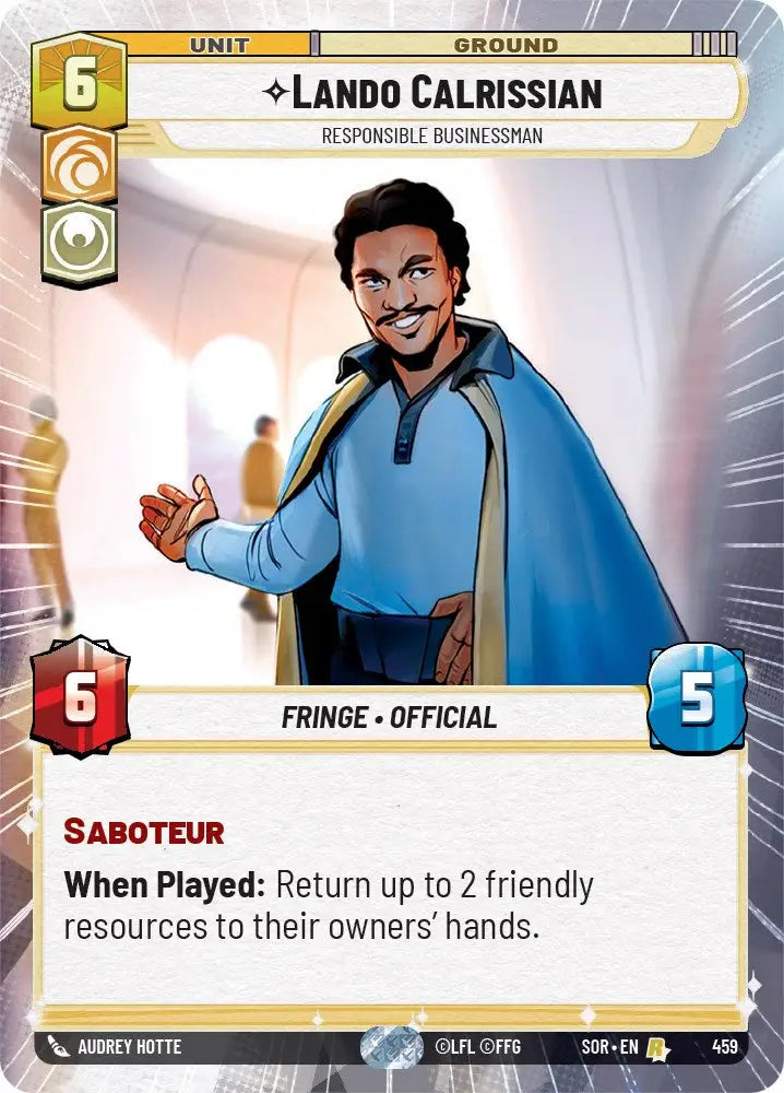 Lando Calrissian - Responsible Businessman (Hyperspace) (459) [Spark of Rebellion] - Star Wars: Unlimited Single