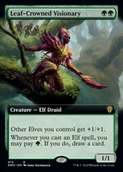 Leaf-Crowned Visionary (Extended Art) [Dominaria United] - MTG Single