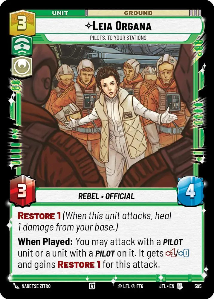 Leia Organa - Pilots To Your Stations (Foil) (595) [Jump to Lightspeed] - Star Wars: Unlimited Single