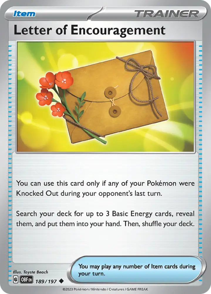 Letter of Encouragement (189/197) [Scarlet & Violet: Obsidian Flames] - Pokemon Single
