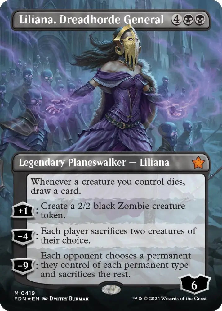 Liliana Dreadhorde General (Borderless) (Mana Foil) [Foundations] - MTG Single