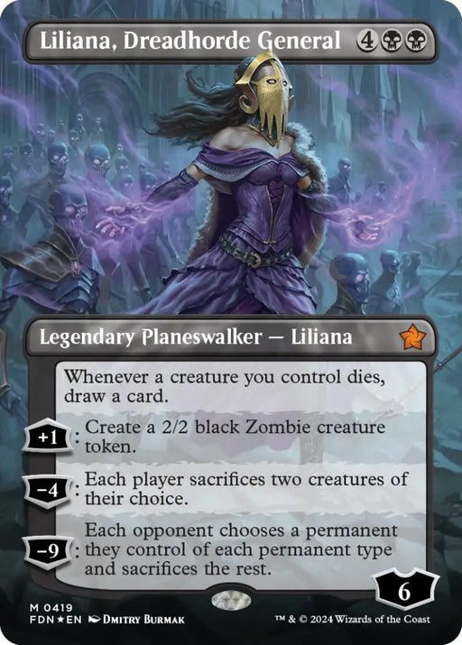 Liliana Dreadhorde General (Borderless) (Mana Foil) [Foundations] - MTG Single