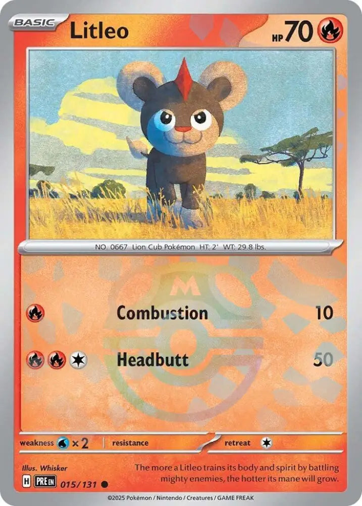 Litleo (015/131) (Master Ball Pattern) [Scarlet & Violet: Prismatic Evolutions] - Pokemon Single