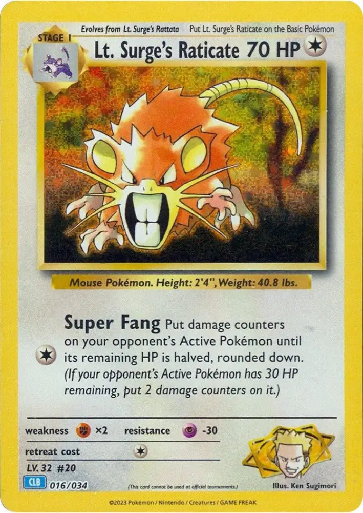 Lt. Surge’s Raticate [Trading Card Game Classic] - Pokemon Single