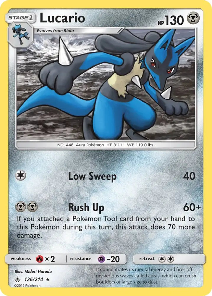 Lucario (126/214) (Theme Deck Exclusive) [Sun & Moon: Unbroken Bonds] - Pokemon Single