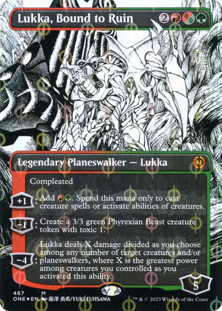 Lukka Bound to Ruin (Borderless Manga Step-and-Compleat Foil) [Phyrexia: All Will Be One] - MTG Single