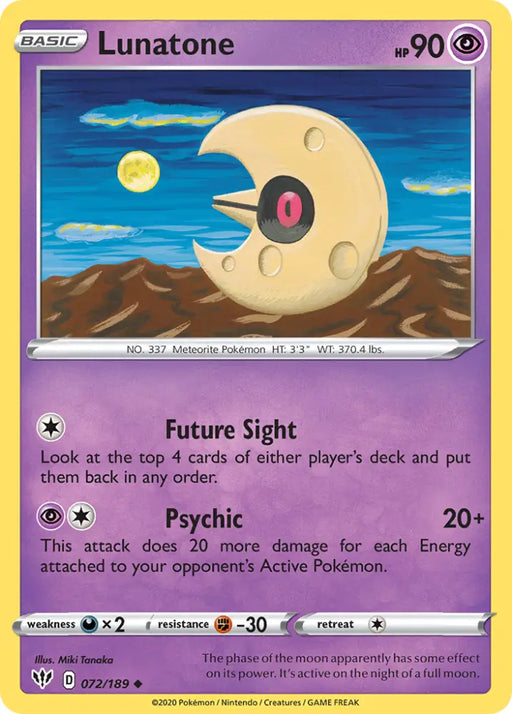 Lunatone (072/189) [Sword & Shield: Darkness Ablaze] - Pokemon Single