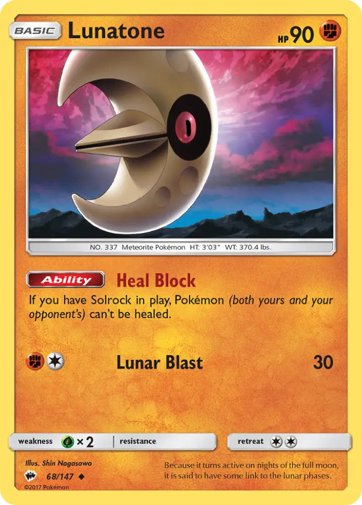 Lunatone (68/147) [Sun & Moon: Burning Shadows] - Pokemon Single