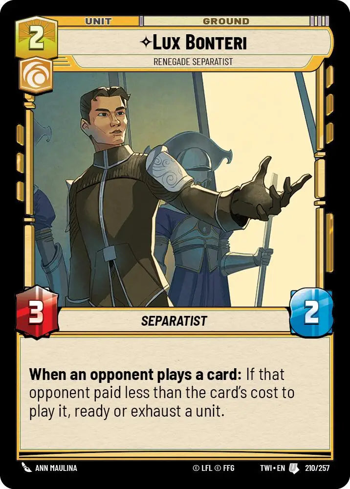 Lux Bonteri - Renegade Separatist (210/257) [Twilight of the Republic] - Star Wars: Unlimited Single